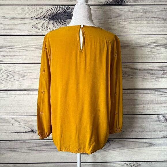 Loft Yellow Floral Embroidered Tie Front Blouse - Picture 7 of 9